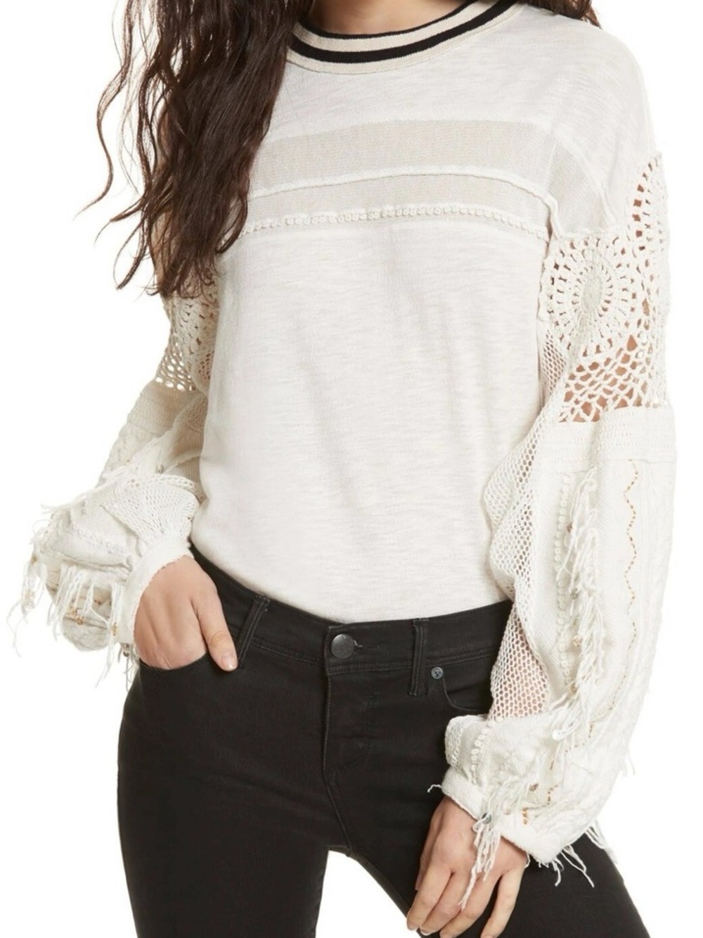 FREE PEOPLE Marrakech white crochet lace knit Medium m - Picture 8 of 8